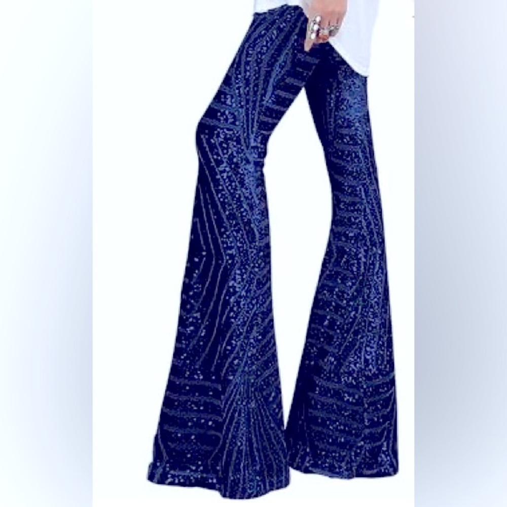 Blue sequin pants , bell bottom